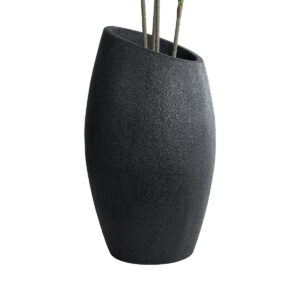 GloboStar® Artificial Garden MESTRE 20731 Επιδαπέδιο Πολυεστερικό Τσιμεντένιο Κασπώ Γλάστρα – Flower Pot Μαύρο Φ50 x Υ90cm