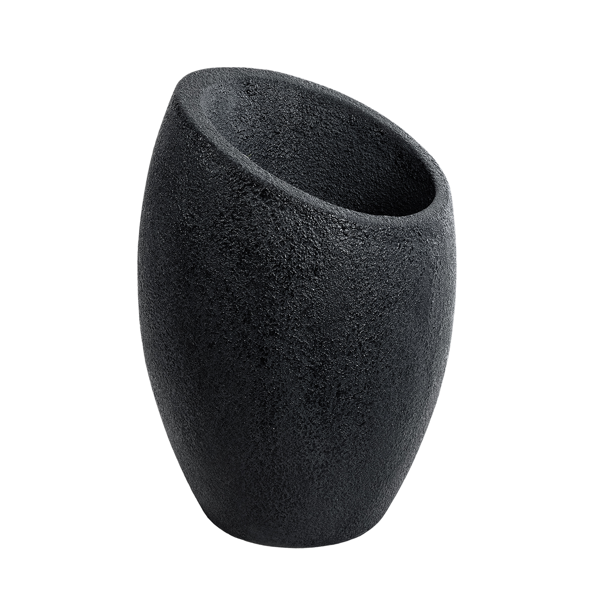 GloboStar® Artificial Garden MESTRE 20732 Επιδαπέδιο Πολυεστερικό Τσιμεντένιο Κασπώ Γλάστρα – Flower Pot Μαύρο Φ40 x Υ60cm