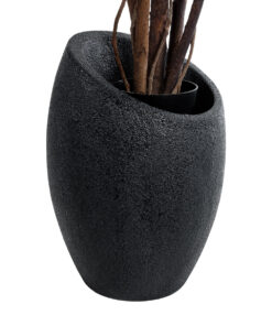 GloboStar® Artificial Garden MESTRE 20732 Επιδαπέδιο Πολυεστερικό Τσιμεντένιο Κασπώ Γλάστρα – Flower Pot Μαύρο Φ40 x Υ60cm