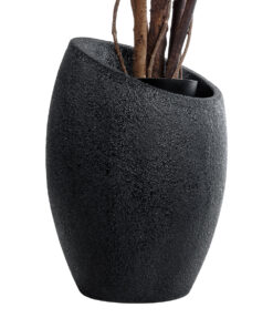 GloboStar® Artificial Garden MESTRE 20732 Επιδαπέδιο Πολυεστερικό Τσιμεντένιο Κασπώ Γλάστρα – Flower Pot Μαύρο Φ40 x Υ60cm