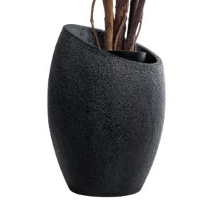 GloboStar® Artificial Garden MESTRE 20732 Επιδαπέδιο Πολυεστερικό Τσιμεντένιο Κασπώ Γλάστρα – Flower Pot Μαύρο Φ40 x Υ60cm