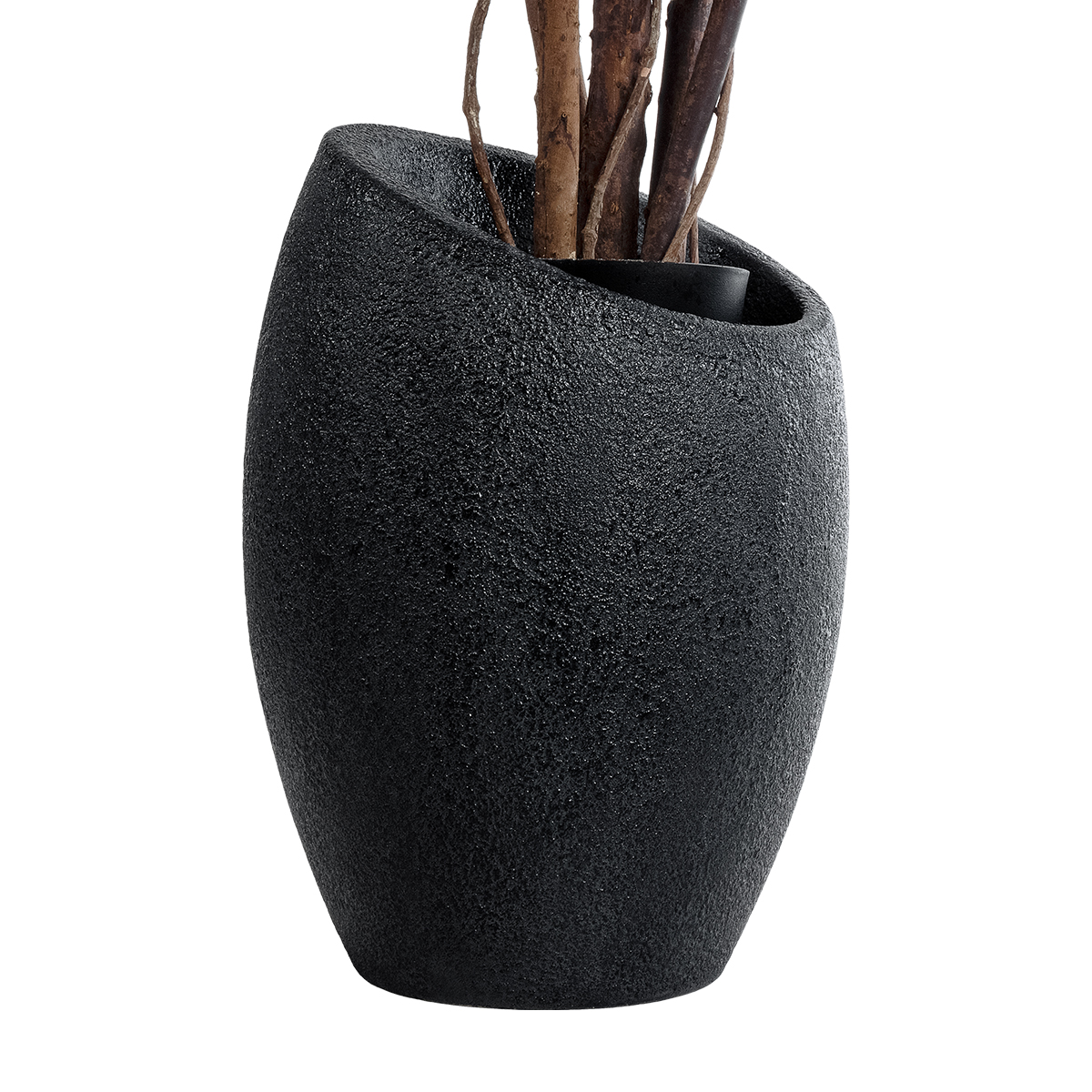 GloboStar® Artificial Garden MESTRE 20732 Επιδαπέδιο Πολυεστερικό Τσιμεντένιο Κασπώ Γλάστρα – Flower Pot Μαύρο Φ40 x Υ60cm