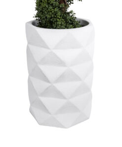 GloboStar® Artificial Garden VARENNA 20743 Επιδαπέδιο Πολυεστερικό Τσιμεντένιο Κασπώ Γλάστρα – Flower Pot Λευκό Φ40 x Υ60cm