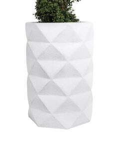 GloboStar® Artificial Garden VARENNA 20743 Επιδαπέδιο Πολυεστερικό Τσιμεντένιο Κασπώ Γλάστρα – Flower Pot Λευκό Φ40 x Υ60cm