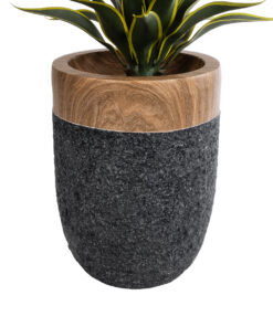 GloboStar® Artificial Garden BELLAGIO 20744 Επιδαπέδιο Πολυεστερικό Τσιμεντένιο Κασπώ Γλάστρα – Flower Pot Μαύρο με Καφέ Φ39 x Υ52cm