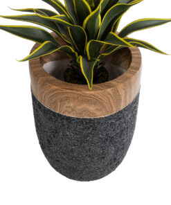 GloboStar® Artificial Garden BELLAGIO 20744 Επιδαπέδιο Πολυεστερικό Τσιμεντένιο Κασπώ Γλάστρα – Flower Pot Μαύρο με Καφέ Φ39 x Υ52cm