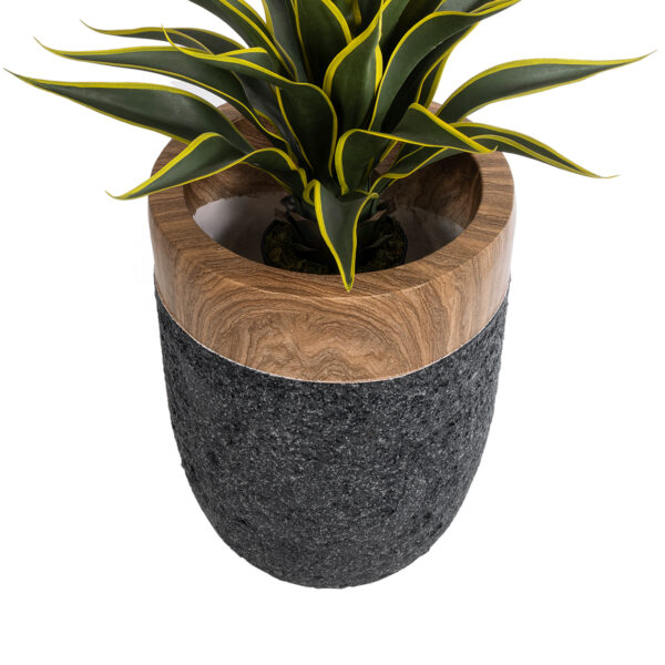 GloboStar® Artificial Garden BELLAGIO 20744 Επιδαπέδιο Πολυεστερικό Τσιμεντένιο Κασπώ Γλάστρα – Flower Pot Μαύρο με Καφέ Φ39 x Υ52cm