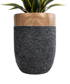 GloboStar® Artificial Garden BELLAGIO 20744 Επιδαπέδιο Πολυεστερικό Τσιμεντένιο Κασπώ Γλάστρα – Flower Pot Μαύρο με Καφέ Φ39 x Υ52cm