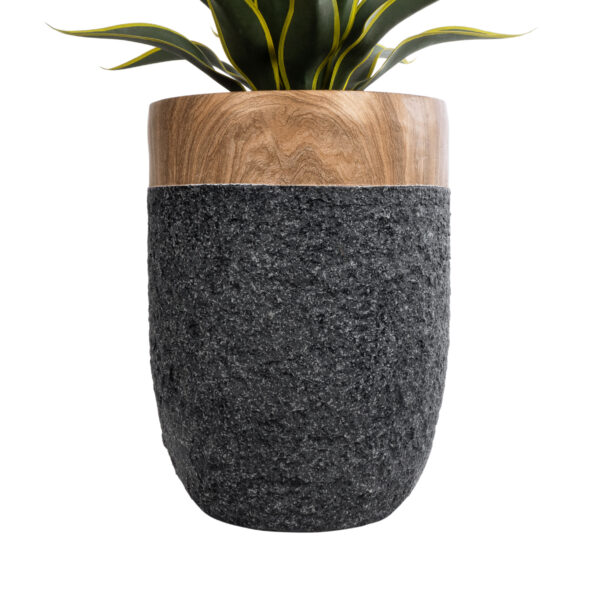 GloboStar® Artificial Garden BELLAGIO 20744 Επιδαπέδιο Πολυεστερικό Τσιμεντένιο Κασπώ Γλάστρα – Flower Pot Μαύρο με Καφέ Φ39 x Υ52cm