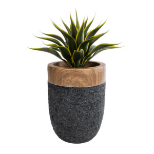 GloboStar® Artificial Garden BELLAGIO 20744 Επιδαπέδιο Πολυεστερικό Τσιμεντένιο Κασπώ Γλάστρα – Flower Pot Μαύρο με Καφέ Φ39 x Υ52cm