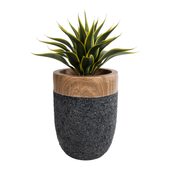 GloboStar® Artificial Garden BELLAGIO 20744 Επιδαπέδιο Πολυεστερικό Τσιμεντένιο Κασπώ Γλάστρα – Flower Pot Μαύρο με Καφέ Φ39 x Υ52cm