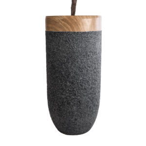 GloboStar® Artificial Garden BALLAGIO 20745 Επιδαπέδιο Πολυεστερικό Τσιμεντένιο Κασπώ Γλάστρα – Flower Pot Μαύρο με Καφέ Φ42 x Υ91cm