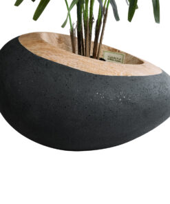 GloboStar® Artificial Garden RAVELLO 20746 Επιδαπέδιο Πολυεστερικό Τσιμεντένιο Κασπώ Γλάστρα – Flower Pot Μαύρο με Καφέ Μ82 x Π62 x Υ45cm