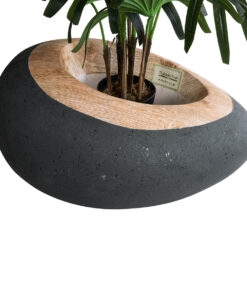 GloboStar® Artificial Garden RAVELLO 20746 Επιδαπέδιο Πολυεστερικό Τσιμεντένιο Κασπώ Γλάστρα – Flower Pot Μαύρο με Καφέ Μ82 x Π62 x Υ45cm