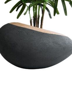 GloboStar® Artificial Garden RAVELLO 20746 Επιδαπέδιο Πολυεστερικό Τσιμεντένιο Κασπώ Γλάστρα – Flower Pot Μαύρο με Καφέ Μ82 x Π62 x Υ45cm