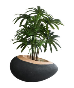 GloboStar® Artificial Garden RAVELLO 20746 Επιδαπέδιο Πολυεστερικό Τσιμεντένιο Κασπώ Γλάστρα – Flower Pot Μαύρο με Καφέ Μ82 x Π62 x Υ45cm