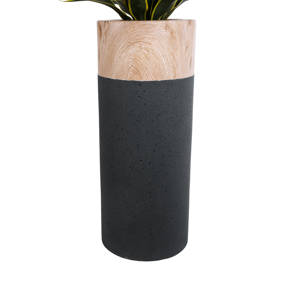 GloboStar® Artificial Garden BELLANO 20748 Επιδαπέδιο Πολυεστερικό Τσιμεντένιο Κασπώ Γλάστρα – Flower Pot Μαύρο με Καφέ Φ36 x Υ90cm