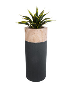 GloboStar® Artificial Garden BELLANO 20748 Επιδαπέδιο Πολυεστερικό Τσιμεντένιο Κασπώ Γλάστρα – Flower Pot Μαύρο με Καφέ Φ36 x Υ90cm