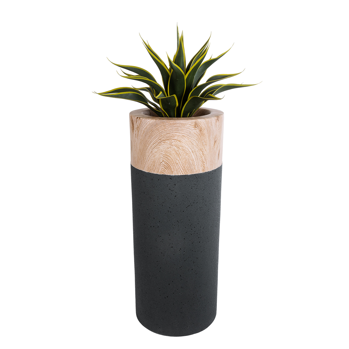 GloboStar® Artificial Garden BELLANO 20748 Επιδαπέδιο Πολυεστερικό Τσιμεντένιο Κασπώ Γλάστρα – Flower Pot Μαύρο με Καφέ Φ36 x Υ90cm