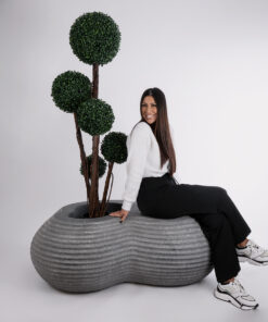 GloboStar® Artificial Garden FLORENCE 20751 Επιδαπέδιο Πολυεστερικό Τσιμεντένιο Κασπώ Γλάστρα – Flower Pot Γκρι Μ130 x Π90 x Υ48cm