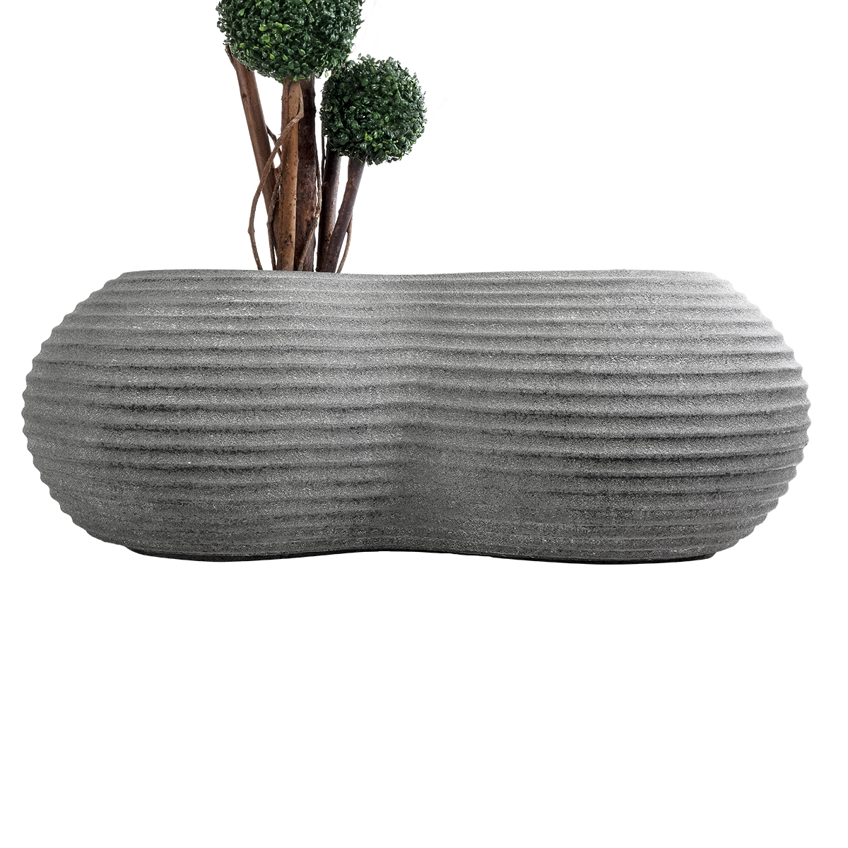 GloboStar® Artificial Garden FLORENCE 20751 Επιδαπέδιο Πολυεστερικό Τσιμεντένιο Κασπώ Γλάστρα – Flower Pot Γκρι Μ130 x Π90 x Υ48cm