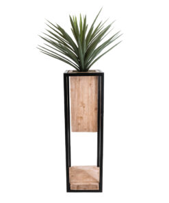 GloboStar® Artificial Garden CASSIANO 20752 Επιδαπέδιο Μεταλλικό Τσιμεντένιο Κασπώ Γλάστρα – Flower Pot Καφέ με Μαύρο Μ36 x Π36 x Υ120cm