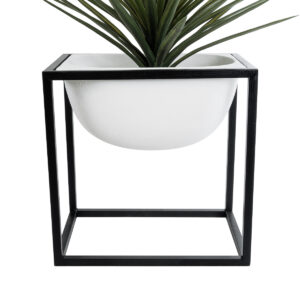 GloboStar® Artificial Garden FIORI 20754 Επιδαπέδιο Μεταλλικό Τσιμεντένιο Κασπώ Γλάστρα – Flower Pot Λευκό με Μαύρο Μ60 x Π40 x Υ60cm