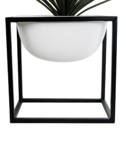 GloboStar® Artificial Garden FIORI 20754 Επιδαπέδιο Μεταλλικό Τσιμεντένιο Κασπώ Γλάστρα – Flower Pot Λευκό με Μαύρο Μ60 x Π40 x Υ60cm