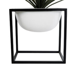 GloboStar® Artificial Garden FIORI 20754 Επιδαπέδιο Μεταλλικό Τσιμεντένιο Κασπώ Γλάστρα – Flower Pot Λευκό με Μαύρο Μ60 x Π40 x Υ60cm