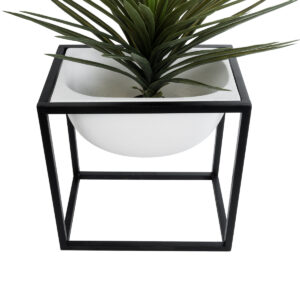 GloboStar® Artificial Garden FIORI 20754 Επιδαπέδιο Μεταλλικό Τσιμεντένιο Κασπώ Γλάστρα – Flower Pot Λευκό με Μαύρο Μ60 x Π40 x Υ60cm