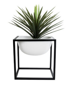 GloboStar® Artificial Garden FIORI 20754 Επιδαπέδιο Μεταλλικό Τσιμεντένιο Κασπώ Γλάστρα – Flower Pot Λευκό με Μαύρο Μ60 x Π40 x Υ60cm