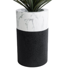 GloboStar® Artificial Garden ALMUDENA 20769 Επιδαπέδιο Πολυεστερικό Τσιμεντένιο Κασπώ Γλάστρα – Flower Pot Μαύρο με Λευκό Φ36 x Υ60cm