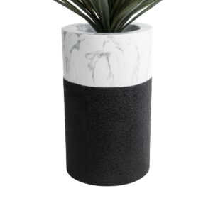 GloboStar® Artificial Garden ALMUDENA 20769 Επιδαπέδιο Πολυεστερικό Τσιμεντένιο Κασπώ Γλάστρα – Flower Pot Μαύρο με Λευκό Φ36 x Υ60cm