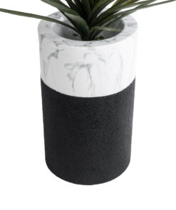 GloboStar® Artificial Garden ALMUDENA 20769 Επιδαπέδιο Πολυεστερικό Τσιμεντένιο Κασπώ Γλάστρα – Flower Pot Μαύρο με Λευκό Φ36 x Υ60cm