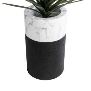 GloboStar® Artificial Garden ALMUDENA 20769 Επιδαπέδιο Πολυεστερικό Τσιμεντένιο Κασπώ Γλάστρα – Flower Pot Μαύρο με Λευκό Φ36 x Υ60cm