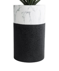 GloboStar® Artificial Garden ALMUDENA 20769 Επιδαπέδιο Πολυεστερικό Τσιμεντένιο Κασπώ Γλάστρα – Flower Pot Μαύρο με Λευκό Φ36 x Υ60cm