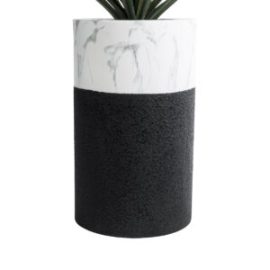 GloboStar® Artificial Garden ALMUDENA 20769 Επιδαπέδιο Πολυεστερικό Τσιμεντένιο Κασπώ Γλάστρα – Flower Pot Μαύρο με Λευκό Φ36 x Υ60cm