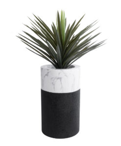 GloboStar® Artificial Garden ALMUDENA 20769 Επιδαπέδιο Πολυεστερικό Τσιμεντένιο Κασπώ Γλάστρα – Flower Pot Μαύρο με Λευκό Φ36 x Υ60cm