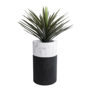 GloboStar® Artificial Garden ALMUDENA 20769 Επιδαπέδιο Πολυεστερικό Τσιμεντένιο Κασπώ Γλάστρα – Flower Pot Μαύρο με Λευκό Φ36 x Υ60cm