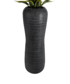 GloboStar® Artificial Garden BARRIO 20772 Επιδαπέδιο Πολυεστερικό Τσιμεντένιο Κασπώ Γλάστρα – Flower Pot Μαύρο Φ40 x Υ122cm