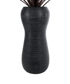 GloboStar® Artificial Garden BARRIO 20773 Επιδαπέδιο Πολυεστερικό Τσιμεντένιο Κασπώ Γλάστρα – Flower Pot Μαύρο Φ40 x Υ93cm