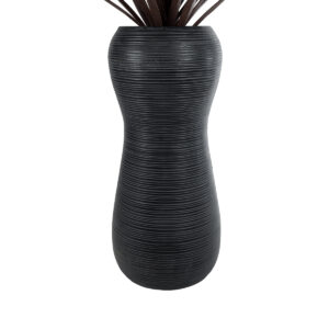 GloboStar® Artificial Garden BARRIO 20773 Επιδαπέδιο Πολυεστερικό Τσιμεντένιο Κασπώ Γλάστρα – Flower Pot Μαύρο Φ40 x Υ93cm