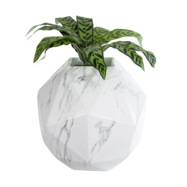 GloboStar® Artificial Garden BRIXTON 20783 Επιδαπέδιο Πολυεστερικό Τσιμεντένιο Κασπώ Γλάστρα – Flower Pot Λευκό Μ38 x Π38 x Υ38cm