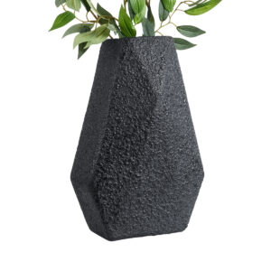 GloboStar® Artificial Garden GREENWICH 20786 Επιδαπέδιο Πολυεστερικό Τσιμεντένιο Κασπώ Γλάστρα – Flower Pot Μαύρο Μ20 x Π14 x Υ32cm
