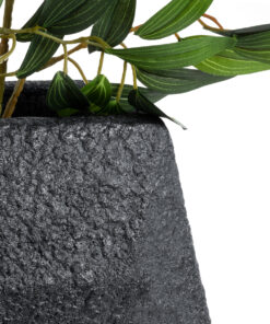 GloboStar® Artificial Garden GREENWICH 20787 Επιδαπέδιο Πολυεστερικό Τσιμεντένιο Κασπώ Γλάστρα – Flower Pot Μαύρο Μ24 x Π14 x Υ20cm