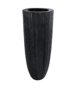 GloboStar® Artificial Garden CASTLE 20792 Επιδαπέδιο Πολυεστερικό Τσιμεντένιο Κασπώ Γλάστρα – Flower Pot Μαύρο Φ43 x Υ112cm