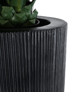 GloboStar® Artificial Garden CASTLE 20792 Επιδαπέδιο Πολυεστερικό Τσιμεντένιο Κασπώ Γλάστρα – Flower Pot Μαύρο Φ43 x Υ112cm