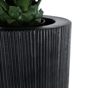 GloboStar® Artificial Garden CASTLE 20792 Επιδαπέδιο Πολυεστερικό Τσιμεντένιο Κασπώ Γλάστρα – Flower Pot Μαύρο Φ43 x Υ112cm