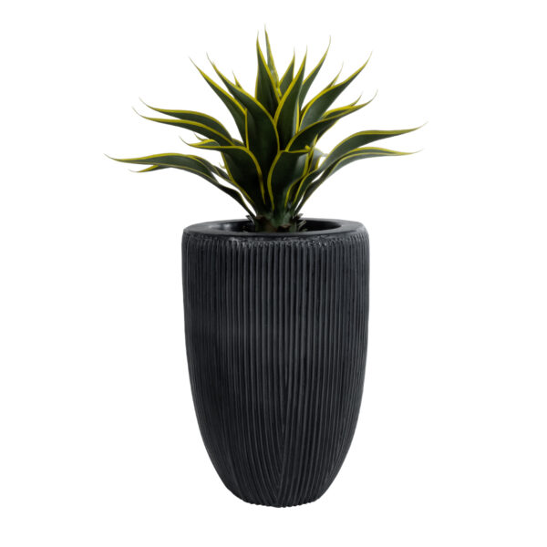 GloboStar® Artificial Garden CASTLE 20793 Διακοσμητικό Πολυεστερικό Τσιμεντένιο Κασπώ Γλάστρα – Flower Pot Μαύρο Φ35 x Υ54cm