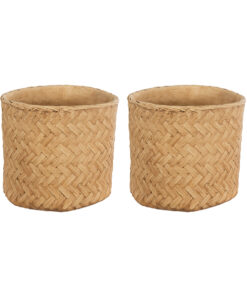 GloboStar® Artificial Garden MEDRANO 20799 ΣΕΤ 2 Διακοσμητικά Πολυεστερικά Τσιμεντένιά Κασπώ Γλάστρες – Flower Pots Μπεζ A:Φ25 x Υ23cm B:Φ25 x Υ23cm
